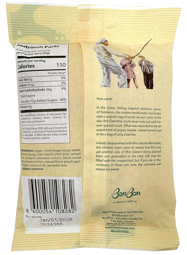 Bon Bon Swedish Candy Sour Peach Fish Vegan Candy, Sour Gummy Candy from Sweden 5.2 Ounce (Pack of 2) - For Health For Ethics -