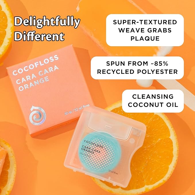 Cocofloss Woven Dental Floss, Dentist - Designed Oral Care, Orange Scent, Waxed, Expanding, Kid - Friendly String Floss with Coconut Oil, 1 Spool (33 yd) - For Health For Ethics -