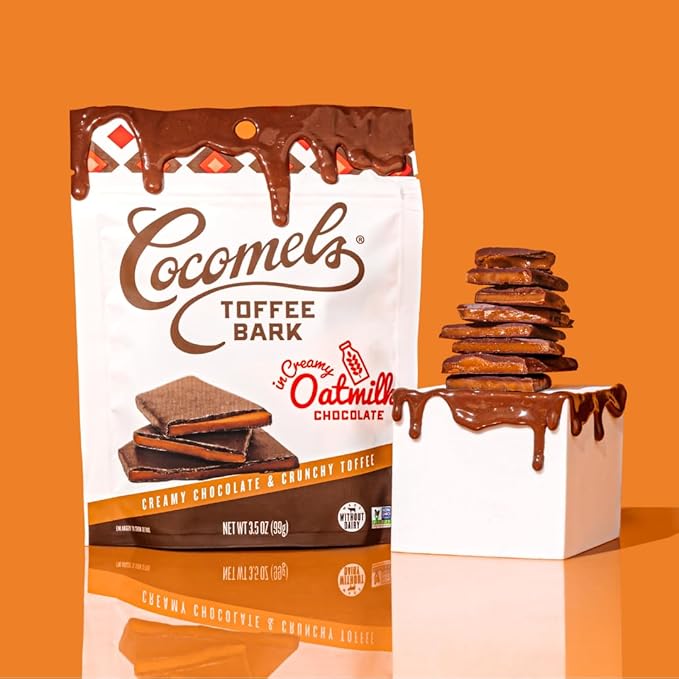 Cocomels Oatmilk Chocolate Covered Toffee Bark, 3.5 oz, 6 Pack, Dairy Free, Vegan, Organic - For Health For Ethics -