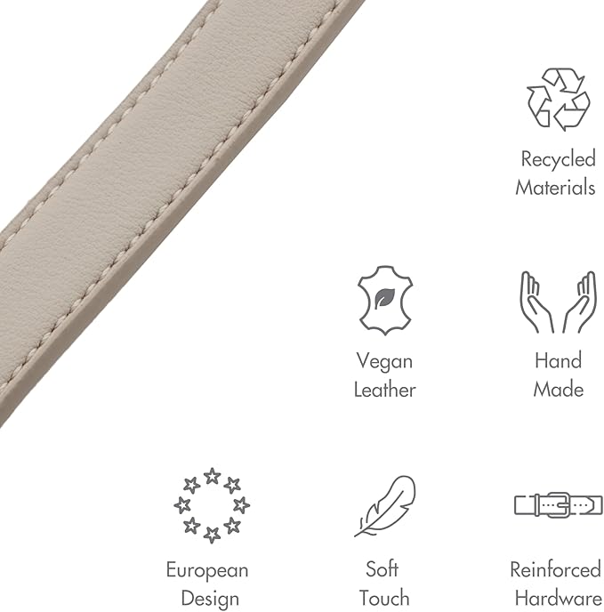 Copenhagen Leather Dog Collar - Handmade with Vegan Soft Leather Round Padded Collar with Adjustable Buckle for Extra Small, Small, Medium, and Large Dogs - Color Beige, Medium - For Health For Ethics -