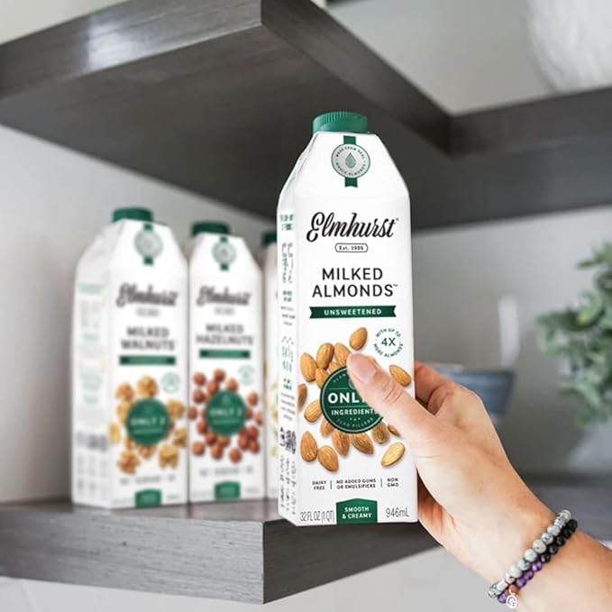 Elmhurst 1925 Unsweetened Almond Milk, 32 Ounce (Pack of 6) - For Health For Ethics -