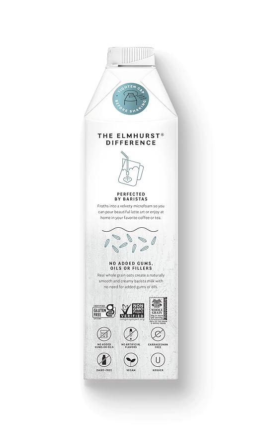 Elmhurst Plant - Based Milk, Oat Barista, Dairy Free, Vegan Friendly, Kosher, Gluten Free & Non - GMO, 32 Fluid Ounce (Pack of 6) - For Health For Ethics -