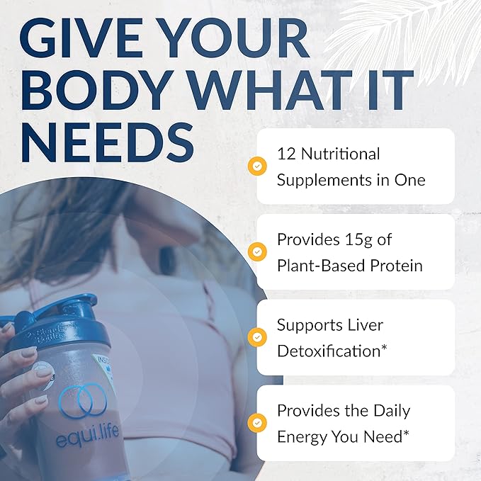 Equilife - Daily Nutritional Support, Organic and Plant Based Protein Powder, All - in - one Multivitamin, Boost Energy and Mood, Gut - Cleansing Aid and Skin Health (Pure Chocolate,14 Servings Tub) - For Health For Ethics -
