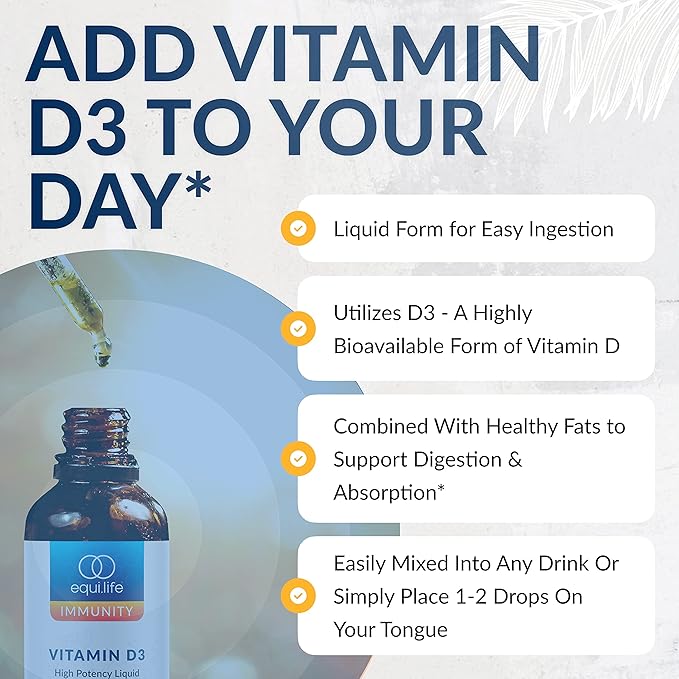 Equilife - Vitamin D3: Liquid Vitamin 3 Supplement, Immunity Support Drop, Promotes Bone Health, Helps Increase The Effectiveness of Calcium & Phosphorus, Formulated for Maximum Absorption (12 ml) - For Health For Ethics -