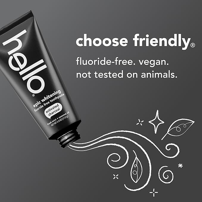 Hello Activated Charcoal Toothpaste, Fluoride Free with Activated Charcoal, Teeth Whitening Toothpaste with Fresh Mint and Coconut Oil, No SLS, Vegan, Gluten Free, 3 Pack, 4 OZ Tubes - For Health For Ethics -