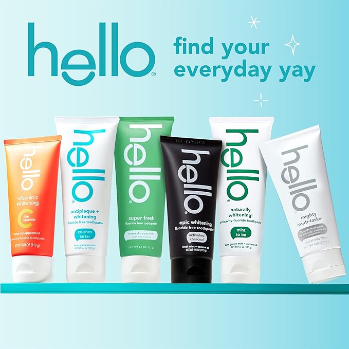 Hello Activated Charcoal Toothpaste, Fluoride Free with Activated Charcoal, Teeth Whitening Toothpaste with Fresh Mint and Coconut Oil, No SLS, Vegan, Gluten Free, 3 Pack, 4 OZ Tubes - For Health For Ethics -