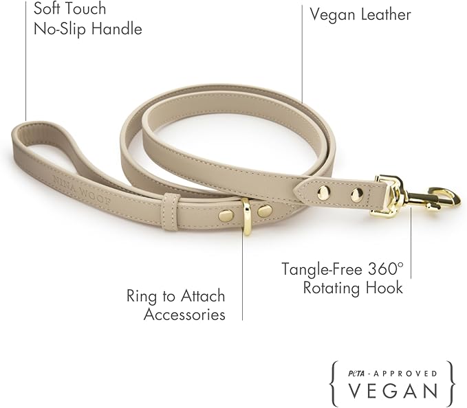 Leather Dog Leash - Cupertino - Beige Slim Leash with Reinforced Hardware, European Design Soft Dog Collars, Harnesses & Leashes, 4ft - For Health For Ethics -