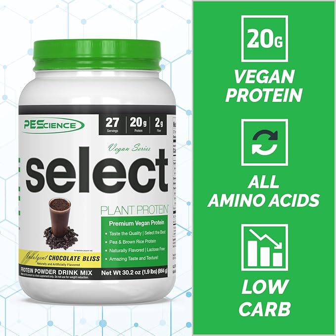 PEScience Select Vegan Plant Based Protein Powder, Chocolate, 27 Serving, Pea and Brown Rice Blend - For Health For Ethics -
