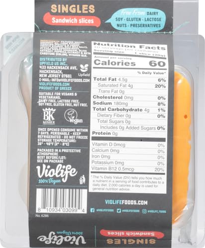 VIOLIFE Plant Based Singles Cheese Slices, 7.05 OZ - For Health For Ethics -