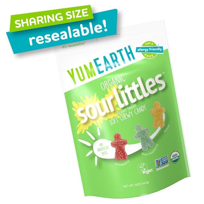 YumEarth Organic Sour Littles Chewy Candy - Allergy Friendly (Top 9 Free), No Artificial Dyes or Flavors, Non GMO, Gluten Free, Vegan Candy Snacks - 5 Ounce Bag - For Health For Ethics -