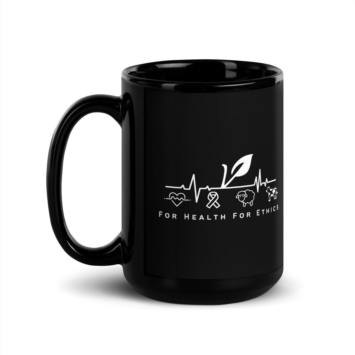 For Health For Ethics Black Vegan Coffee Mug - For Health For Ethics - 11oz - Front