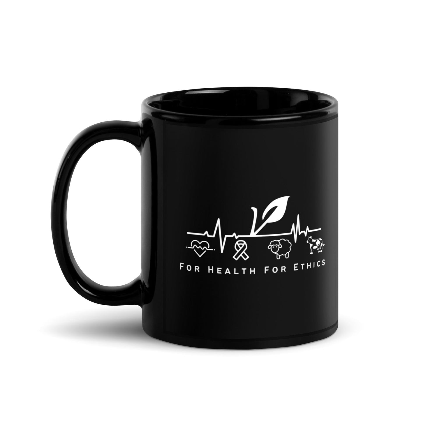 For Health For Ethics Black Vegan Coffee Mug - For Health For Ethics - 11oz - Back