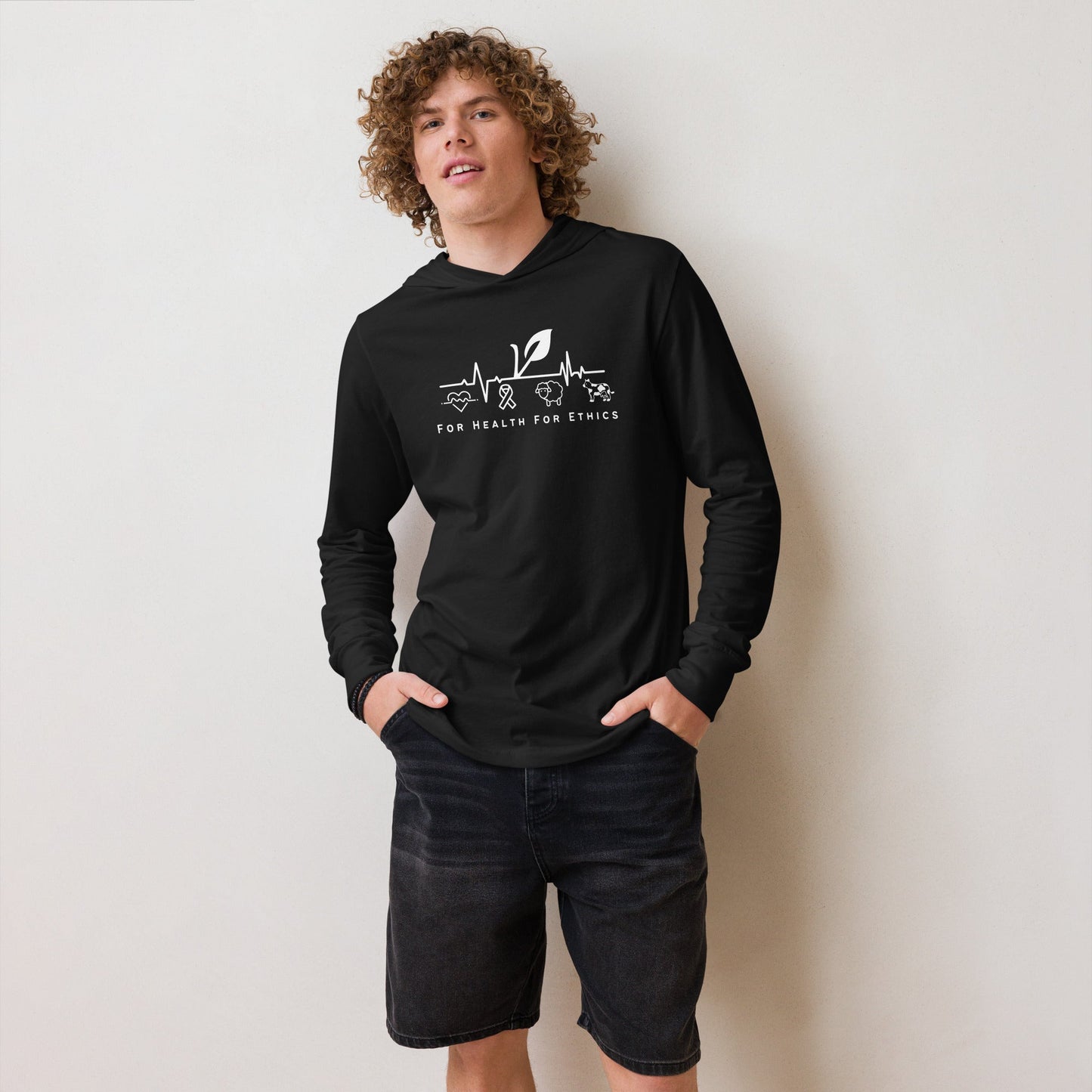 For Health For Ethics Hooded long-sleeve tee - For Health For Ethics - Black - Man Front