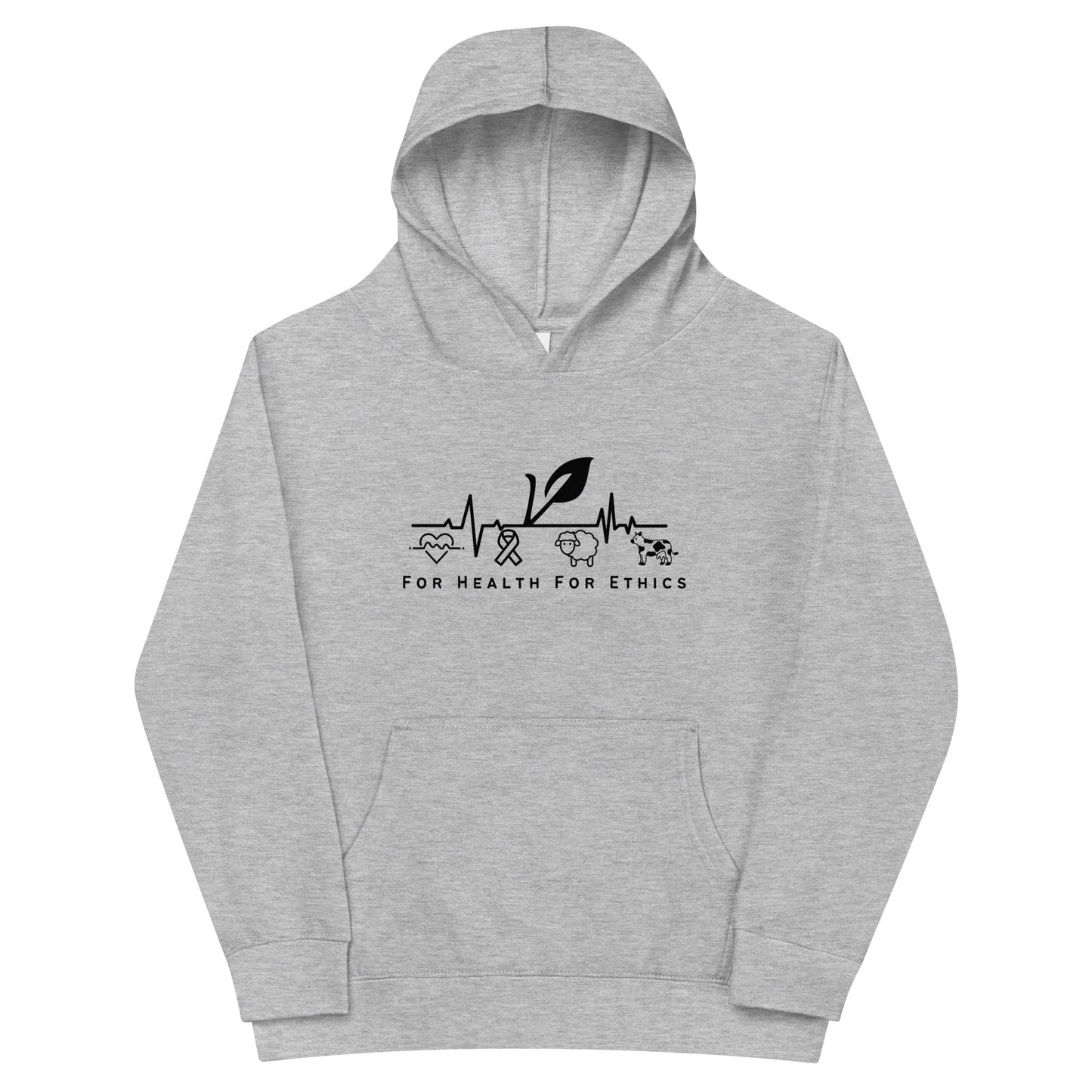 Vegan Kids Hoodie - For Health For Ethics - Athletic Heather - Front