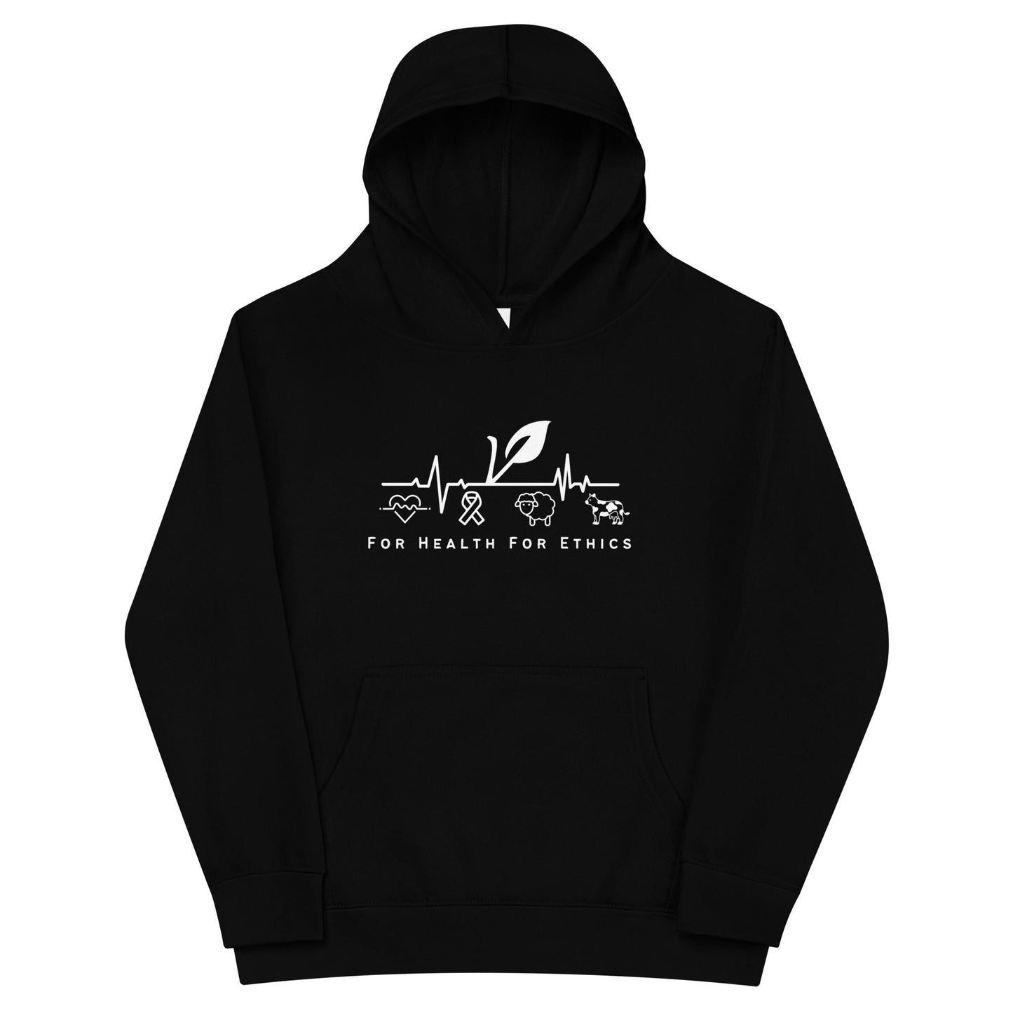 Vegan Kids Hoodie - For Health For Ethics - Black - Front