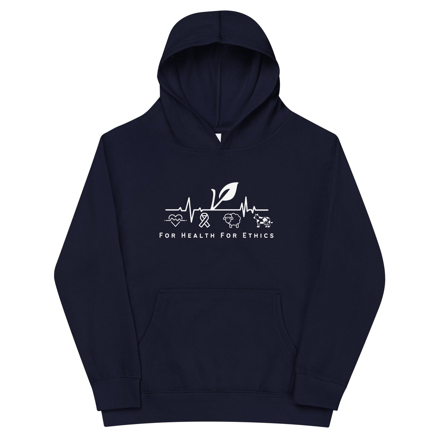 Vegan Kids Hoodie - For Health For Ethics - Navy Blazer - Front