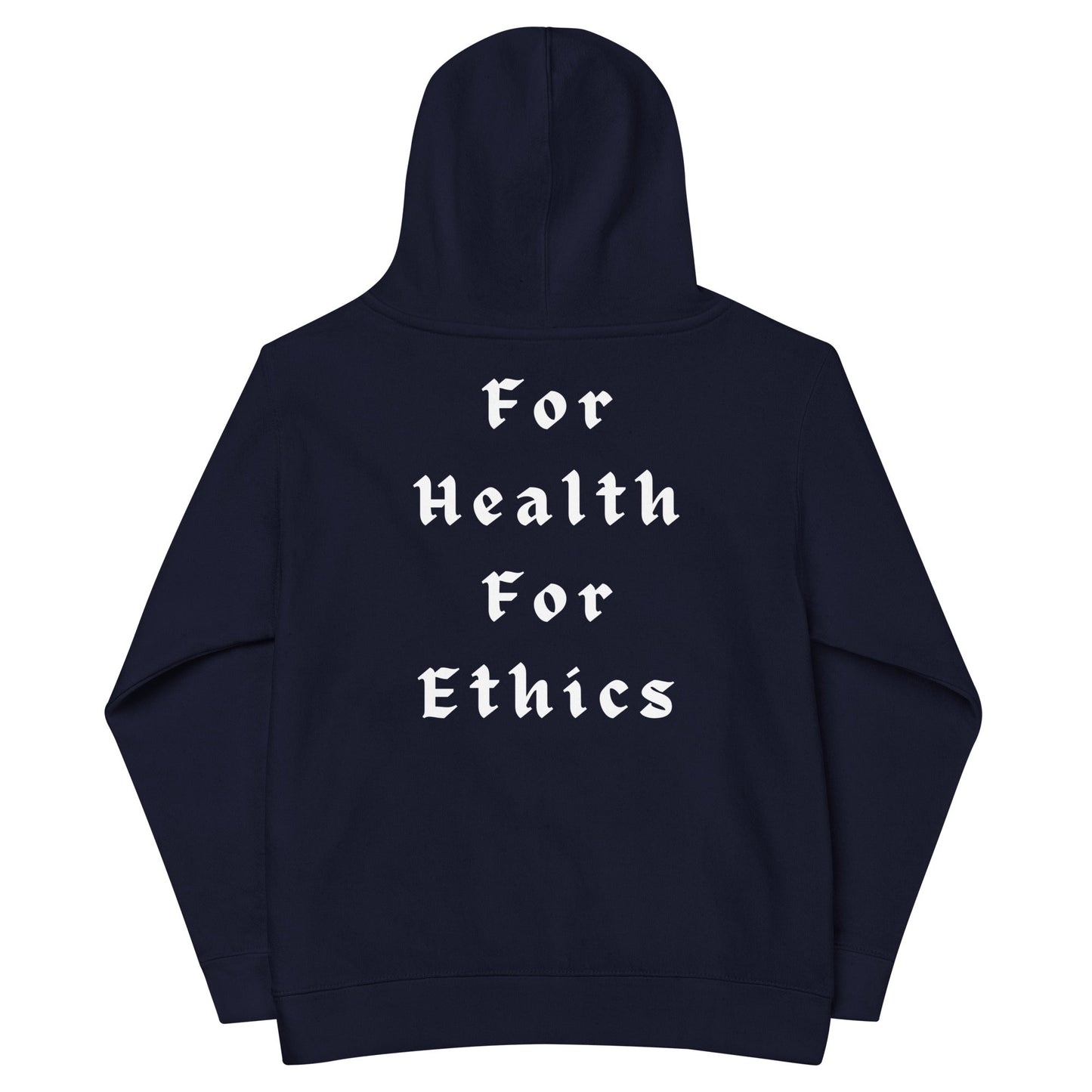 Vegan Kids Hoodie - For Health For Ethics - Navy Blazer - Back