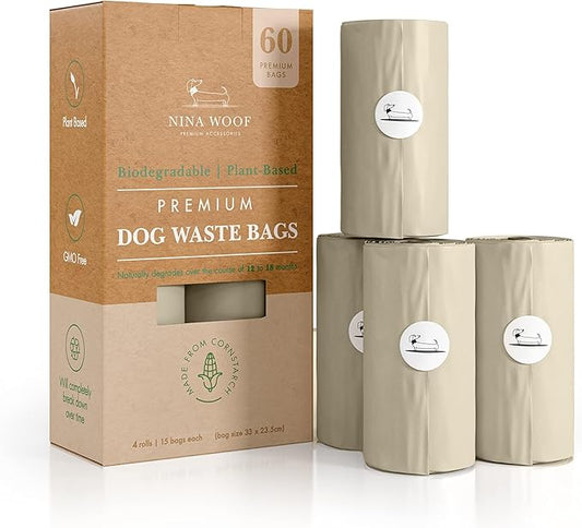 100% Certified Home Compostable and Biodegradable Dog Poop Bags - ASTM D6400 & EN 13432 Compliant Dog Waste Bags – 60 Bags – 4 x Rolls of Plant Based Compostable Poop Bag - For Health For Ethics - 