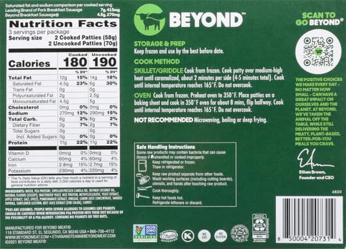 Beyond Meat Beyond Breakfast Sausage Plant - Based Breakfast Patties, Spicy 7.4 oz - For Health For Ethics - 