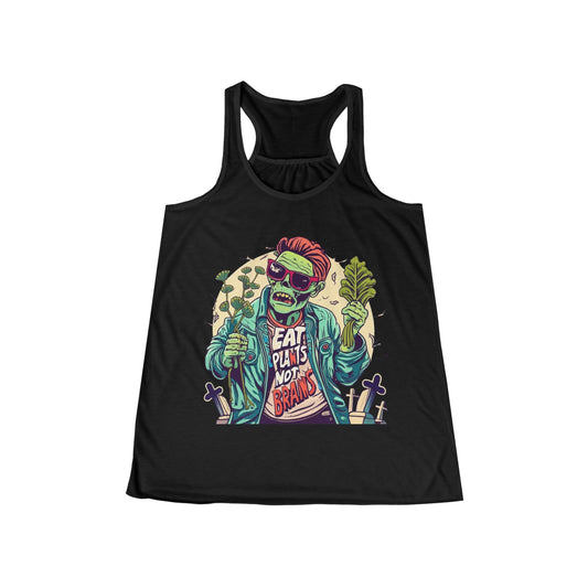 Eat Plants Not Brains Women's Flowy Racerback Tank - For Health For Ethics - Black
