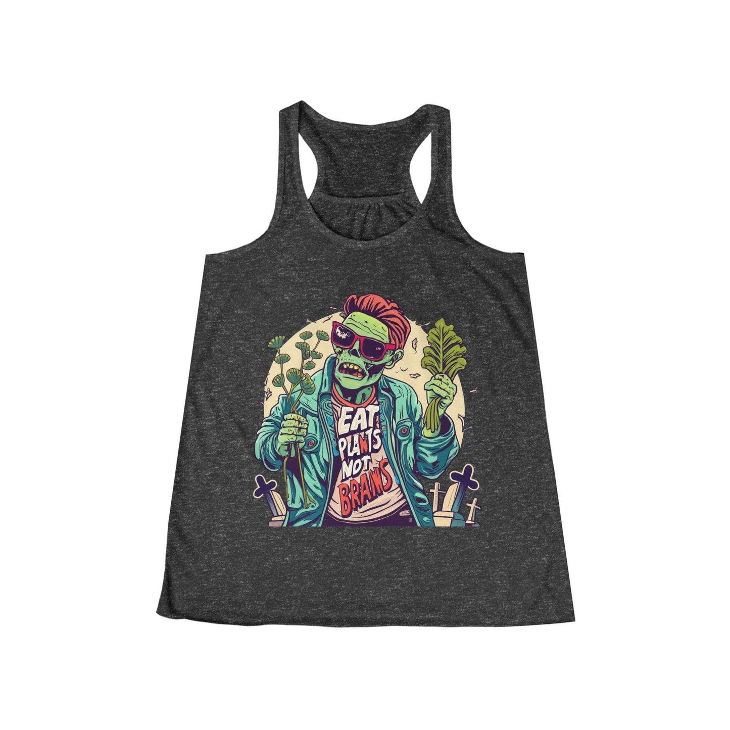 Eat Plants Not Brains Women's Flowy Racerback Tank - For Health For Ethics - Dark Grey Heather