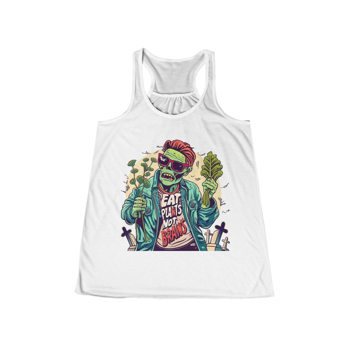 Eat Plants Not Brains Women's Flowy Racerback Tank - For Health For Ethics - White