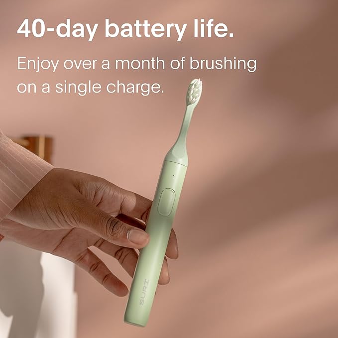Electric Toothbrush — Sustainably Designed In California. Electric Toothbrushes Adults. Durable Slim Sonic Toothbrush & Accessories. 40 - Day Battery, Travel Tooth Brush. Made To Last. - For Health For Ethics - 