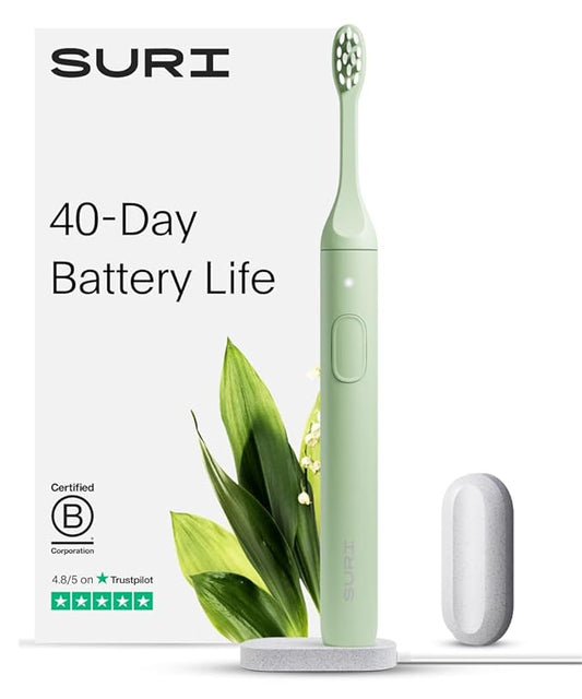 Electric Toothbrush — Sustainably Designed In California. Electric Toothbrushes Adults. Durable Slim Sonic Toothbrush & Accessories. 40 - Day Battery, Travel Tooth Brush. Made To Last. - For Health For Ethics - 