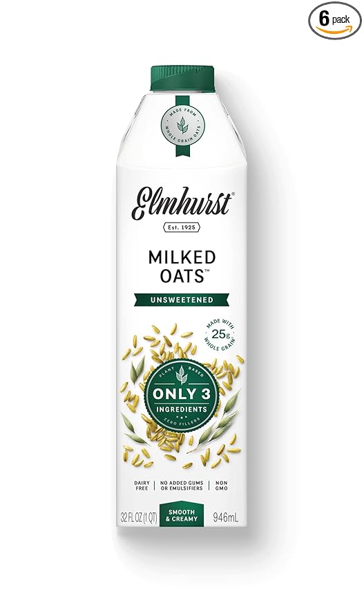 Elmhurst 1925 Milked Oats Unsweetened Oat Milk, 32 Ounce (Pack of 6) - For Health For Ethics - 
