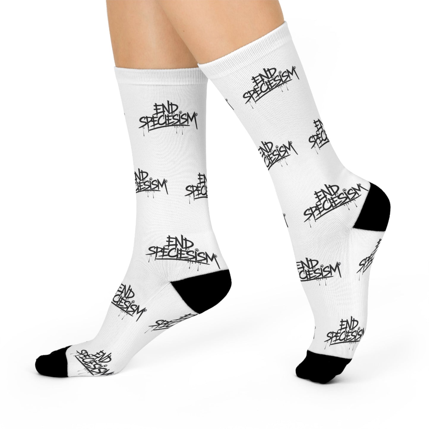 End Specism Cushioned Crew Socks — Animal Rights Statement Crew Socks - For Health For Ethics - White