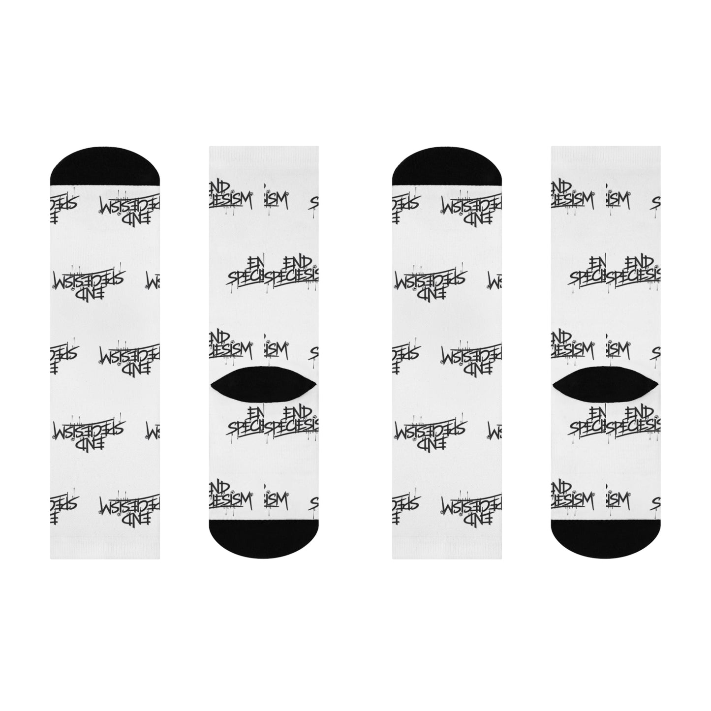 End Specism Cushioned Crew Socks — Animal Rights Statement Crew Socks - For Health For Ethics - White