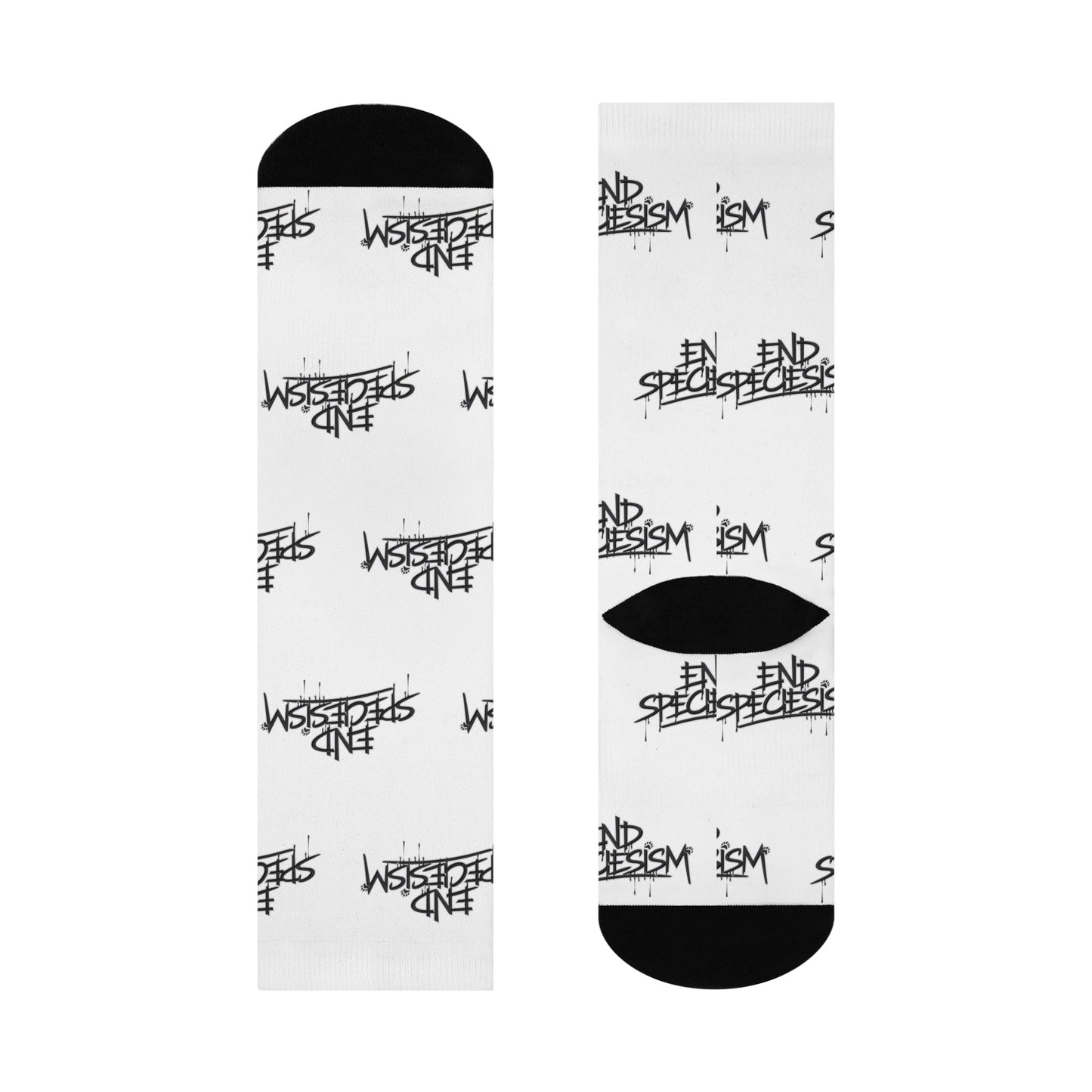 End Specism Cushioned Crew Socks — Animal Rights Statement Crew Socks - For Health For Ethics - White