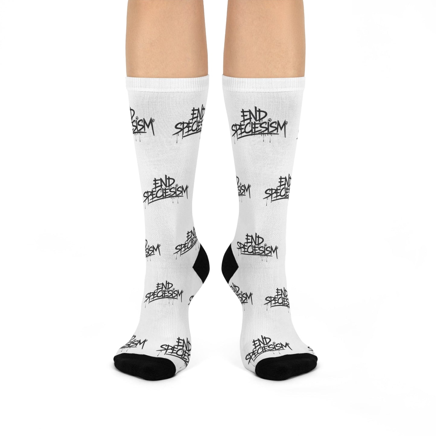 End Specism Cushioned Crew Socks — Animal Rights Statement Crew Socks - For Health For Ethics - White
