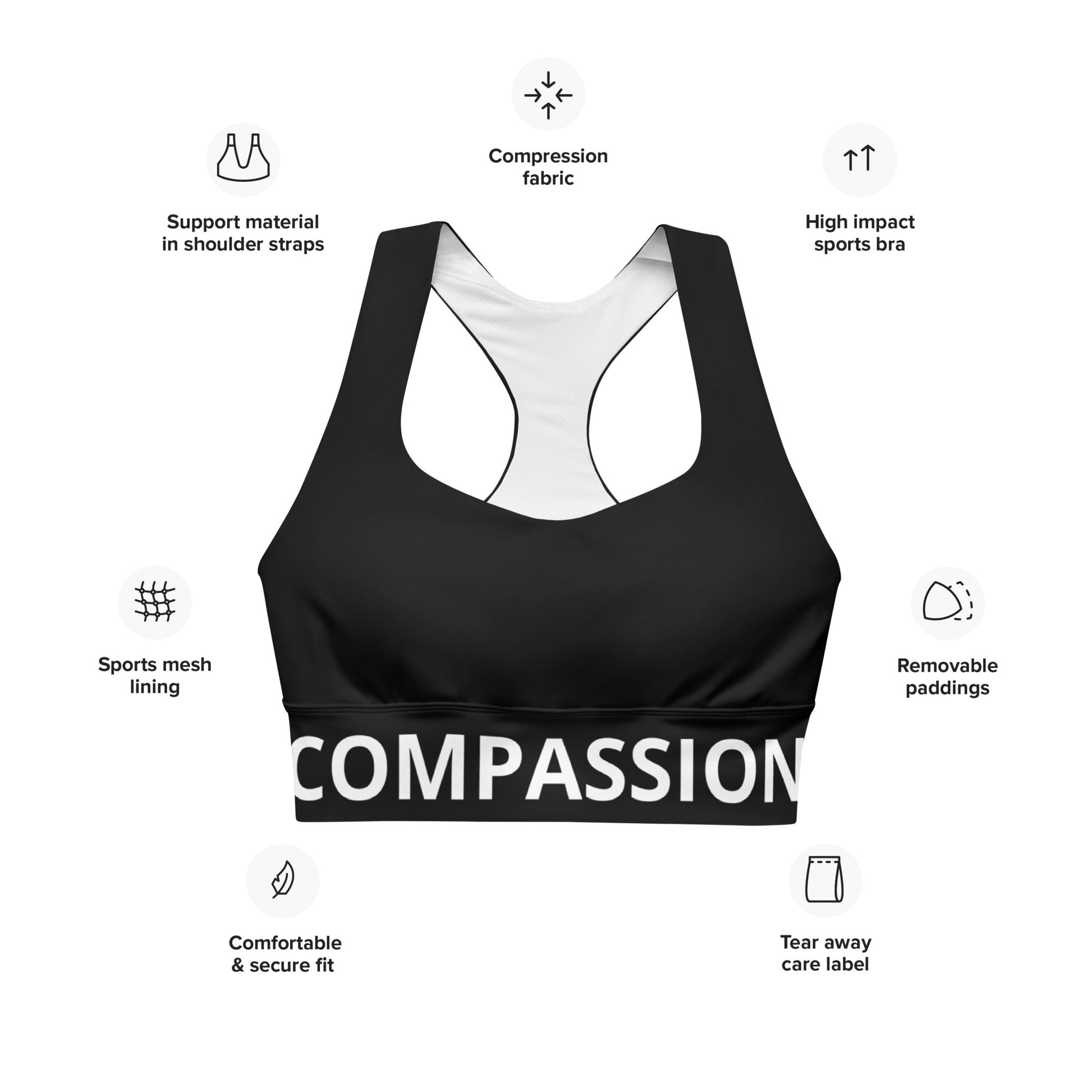 FHFE Compassion Performance Longline Sports Bra - For Health For Ethics - XS