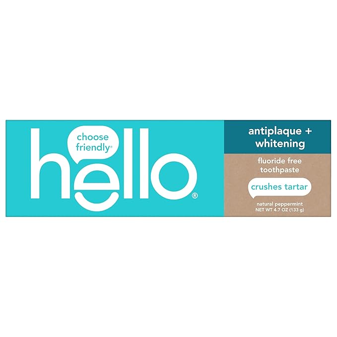 Hello Antiplaque Toothpaste, Fluoride Free for Teeth Whitening with Natural Peppermint Flavor and Tea Tree Oil, Peroxide Free, Gluten Free, SLS Free, 3 Pack, 4.7 OZ Tubes - For Health For Ethics - 