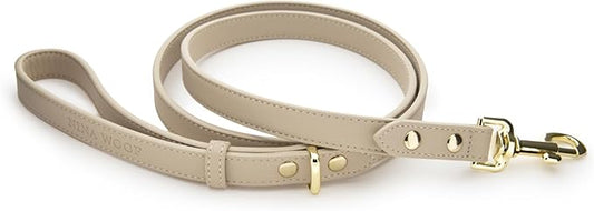 Leather Dog Leash - Cupertino - Beige Slim Leash with Reinforced Hardware, European Design Soft Dog Collars, Harnesses & Leashes, 4ft - For Health For Ethics - 