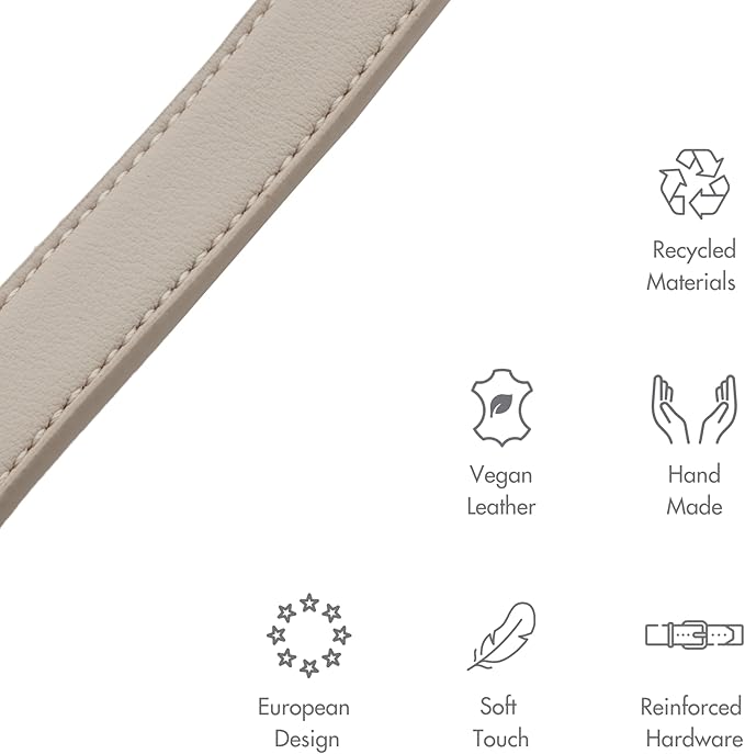 Leather Dog Leash - Cupertino - Beige Slim Leash with Reinforced Hardware, European Design Soft Dog Collars, Harnesses & Leashes, 4ft - For Health For Ethics - 