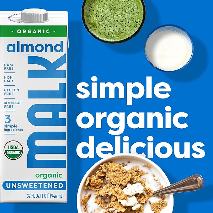MALK Almond Milk Unsweetened (32oz, Pack of 6) - Shelf Stable Organic Almond Milk, Non GMO, Whole 30, Dairy Free, Vegan, Plant Based, No Gums or Fillers - Malk for Smoothies, Cereal, Coffee, Creamer - For Health For Ethics - 