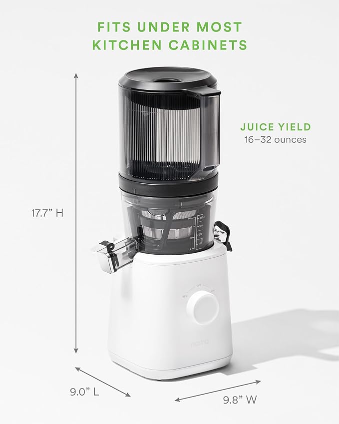 Nama J2 Cold Press Juicer – Self Feeding for Hands - Free Operation with Wide Mouth Hopper for Whole Recipe Loading, Zero Waste Masticating Juicer For More Juice, Less Pulp – Easy Cleanup & Assembly - For Health For Ethics - 