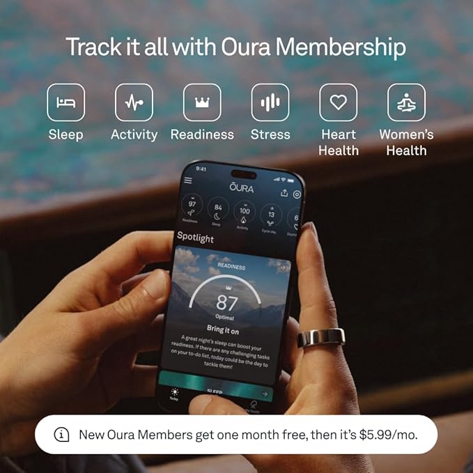 Oura Ring 4 - Black - Size 9 - Smart Ring - Size First with Oura Ring 4 Sizing Kit - Sleep Tracking Wearable - Heart Rate - Fitness Tracker - Up to 8 Days of Battery Life - For Health For Ethics - 