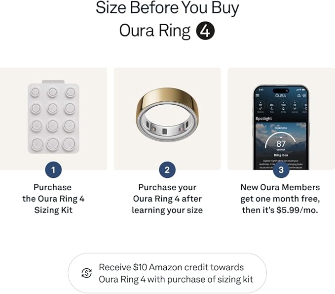 Oura Ring 4 - Gold - Size 9 - Smart Ring - Size First with Oura Ring 4 Sizing Kit - Sleep Tracking Wearable - Heart Rate - Fitness Tracker - Up to 8 Days of Battery Life - For Health For Ethics - 