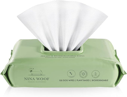 Premium Biodegradable Pet Wipes for Dogs & Cats – Non - Scented, Non - Alcoholic with Aloe Vera – Hypoallergenic Grooming for Paws, Face, Body & Butt (100 Count) - For Health For Ethics - 
