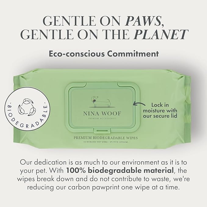 Premium Biodegradable Pet Wipes for Dogs & Cats – Non - Scented, Non - Alcoholic with Aloe Vera – Hypoallergenic Grooming for Paws, Face, Body & Butt (100 Count) - For Health For Ethics - 
