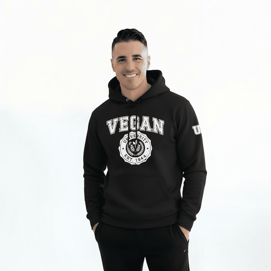 Vegan University Hoodie - For Health For Ethics - Black/White