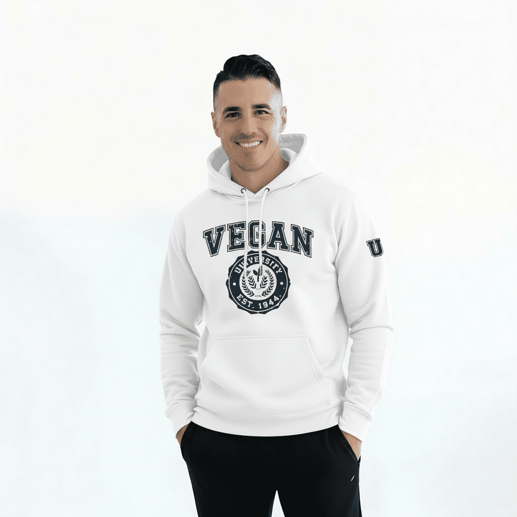 Vegan University Hoodie - For Health For Ethics - Black/White