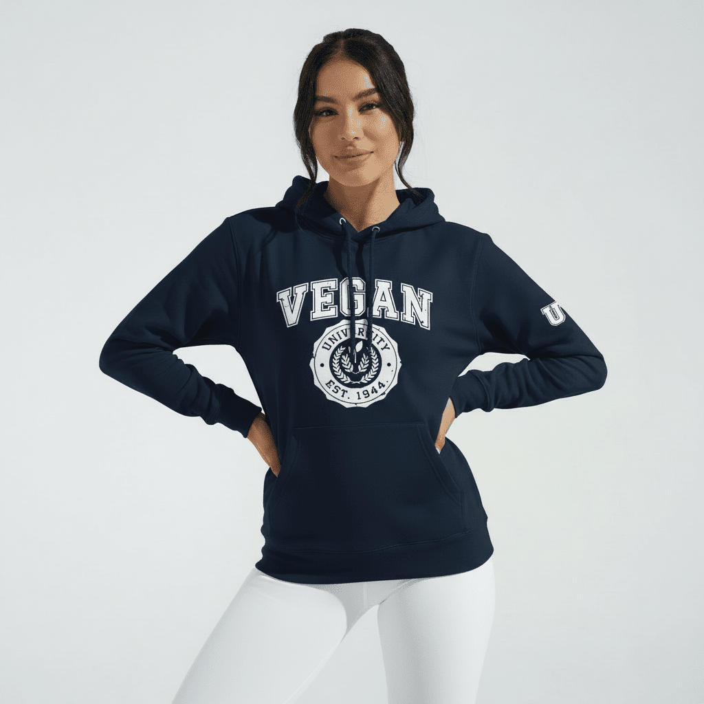 Vegan University Hoodie - For Health For Ethics - White/Navy