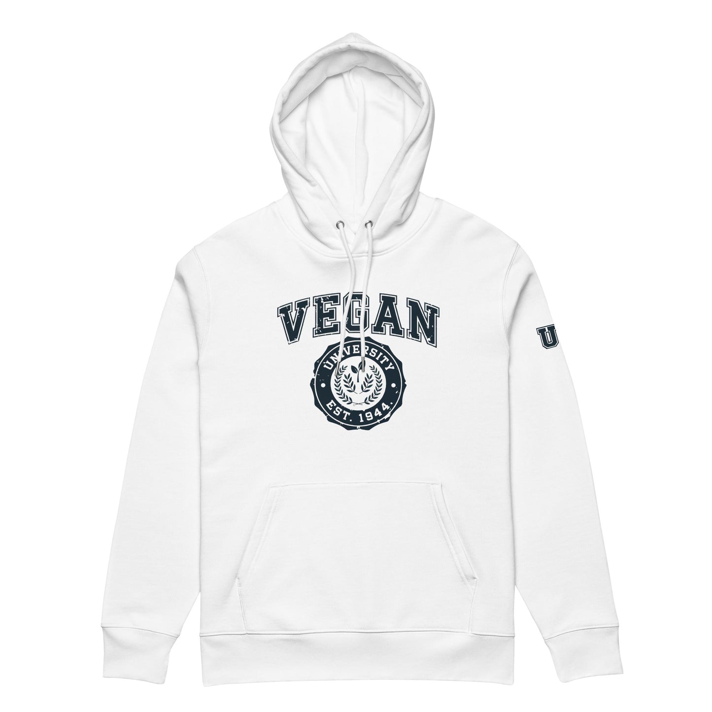 Vegan University Hoodie - For Health For Ethics - White/Navy