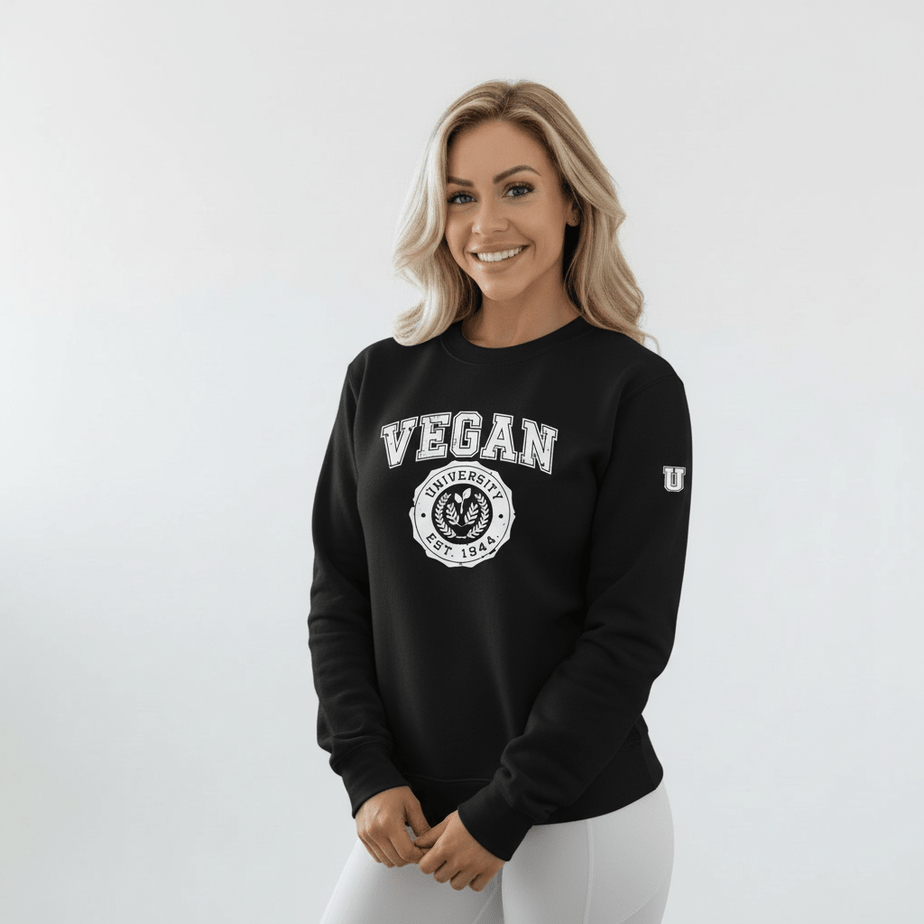 Vegan University Sweatshirt - For Health For Ethics - Black/White