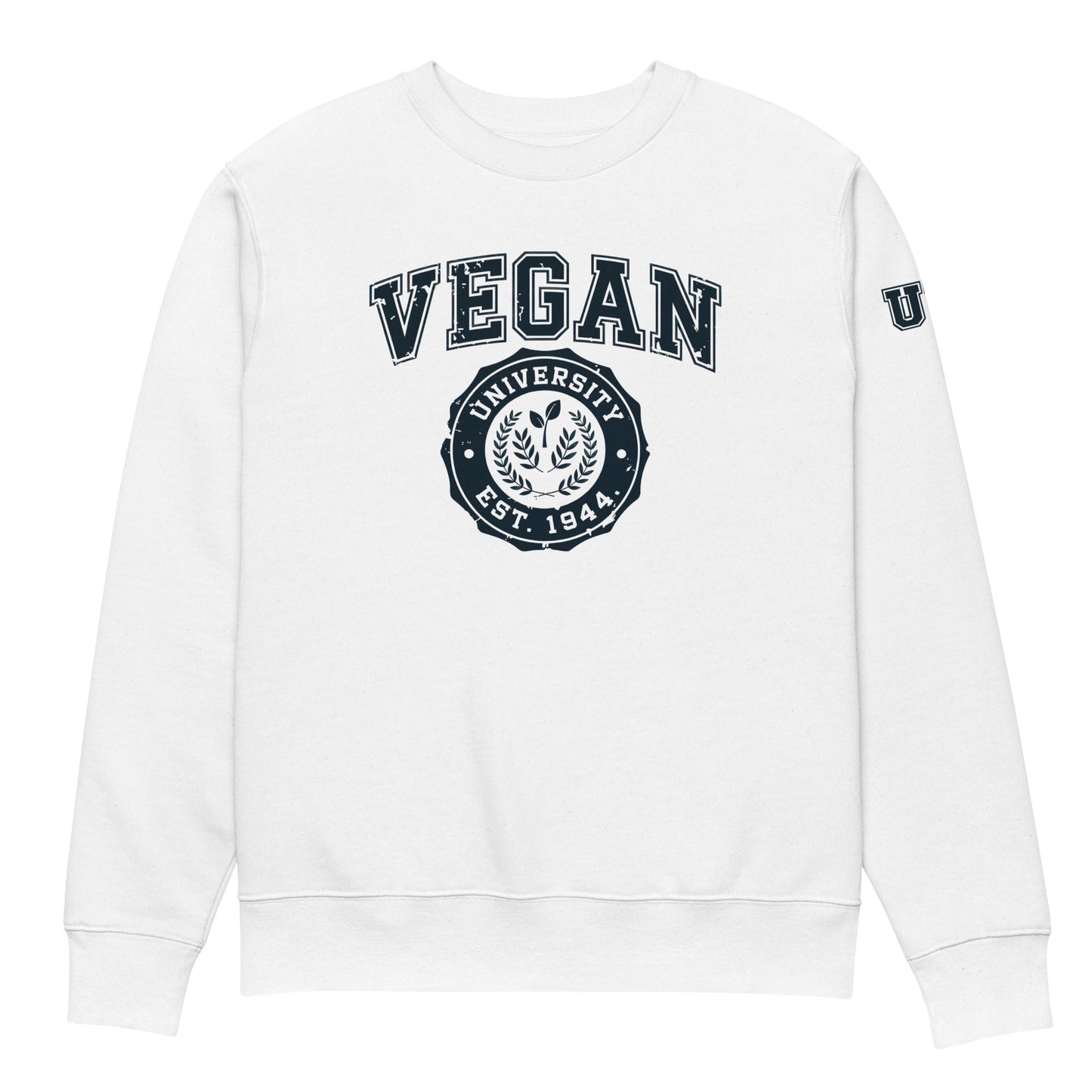 Vegan University Sweatshirt - For Health For Ethics - White/Navy