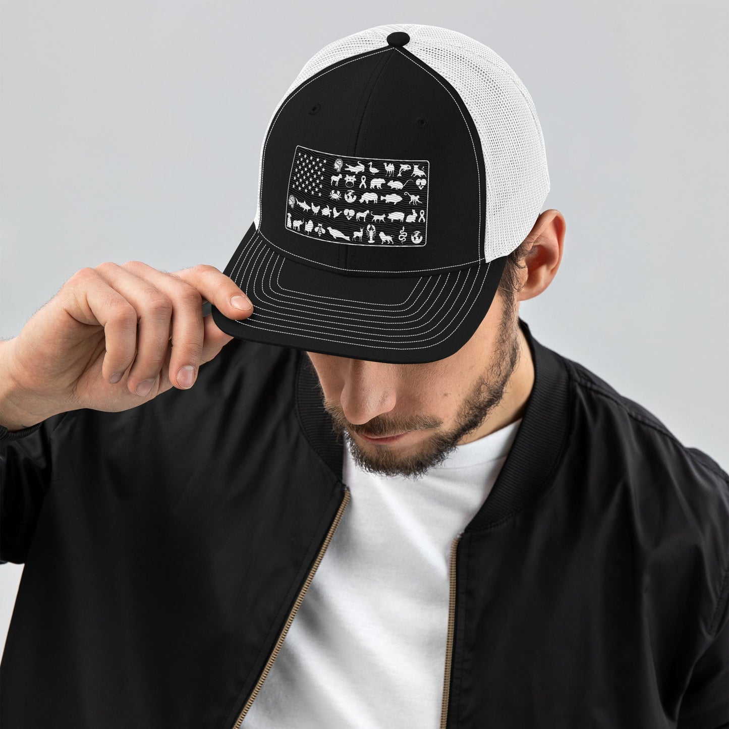 American Flag Hat - For Health For Ethics - Black / White - Man Front